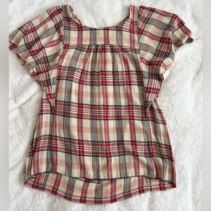 Maeve by Anthropologie Plaid Square-Neck Blouse